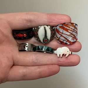 Lot of Handmade Glass/Shell/Wood/Stainless Steel Beach Rings Sz 6-8